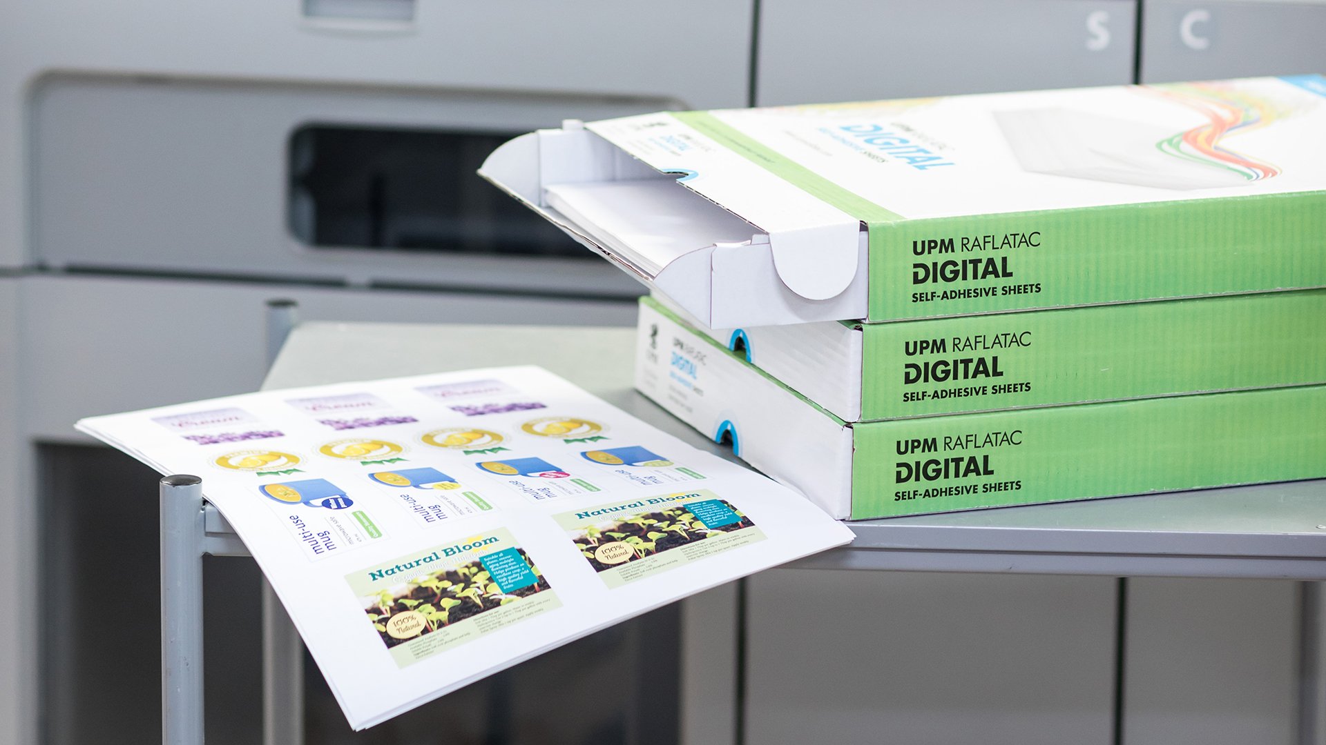 UPM Raflatac self-adhesive sheets digital package boxes